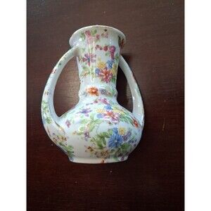 Vintage Gold Castle Vase with Handles - Made in Japan - 5"h - Floral design